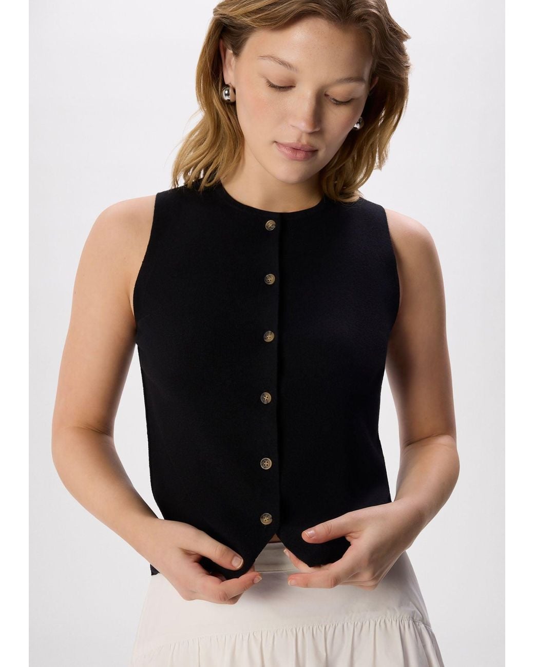 Whistles Black Lucy Button Front Knit Tank