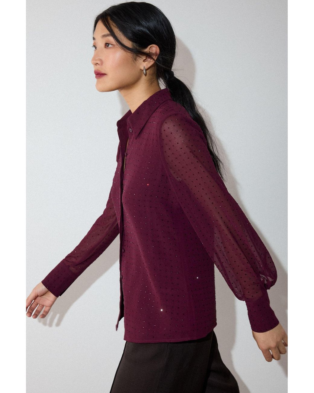 Whistles Purple Hot Fix Sheer Shirt