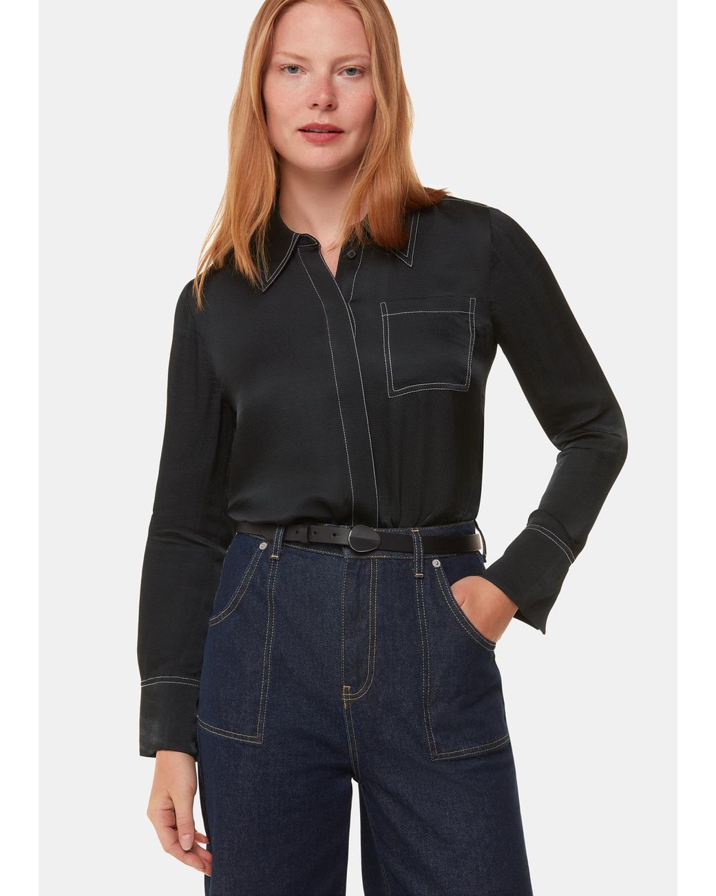 Whistles Blue Top Stitch Detail Shirt