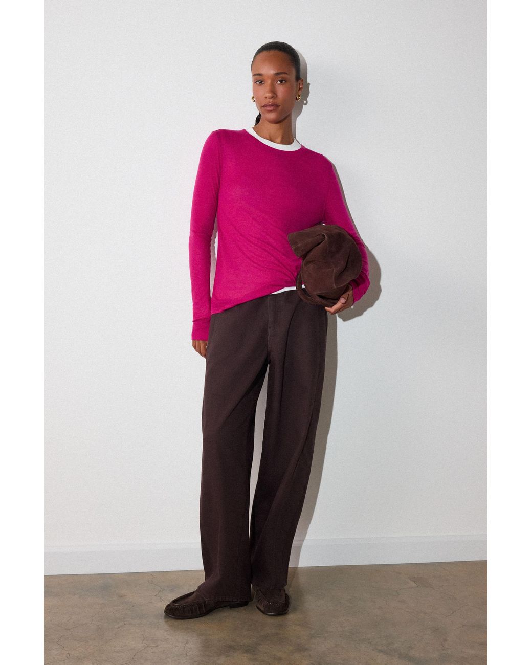 Whistles Pink Wool Mix Jersey Crew Neck