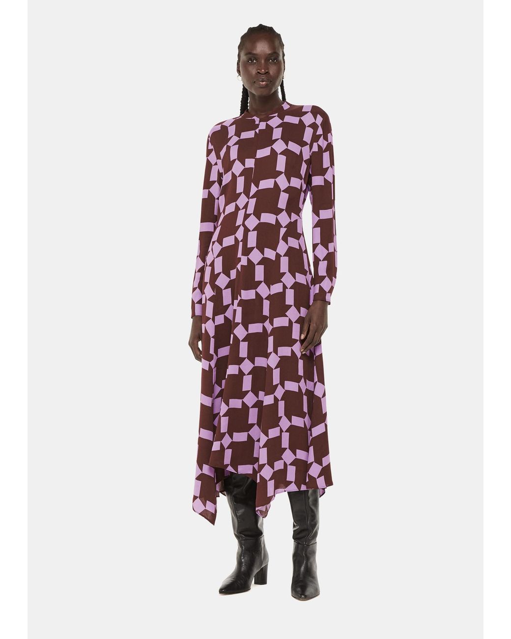 Whistles Red Spun Check Midi Dress