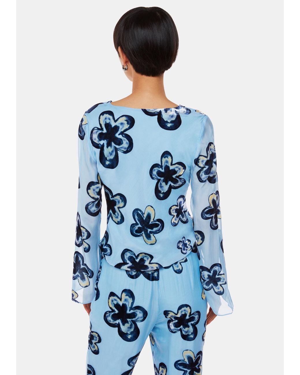 Whistles Blue Hazy Floral Velvet Top