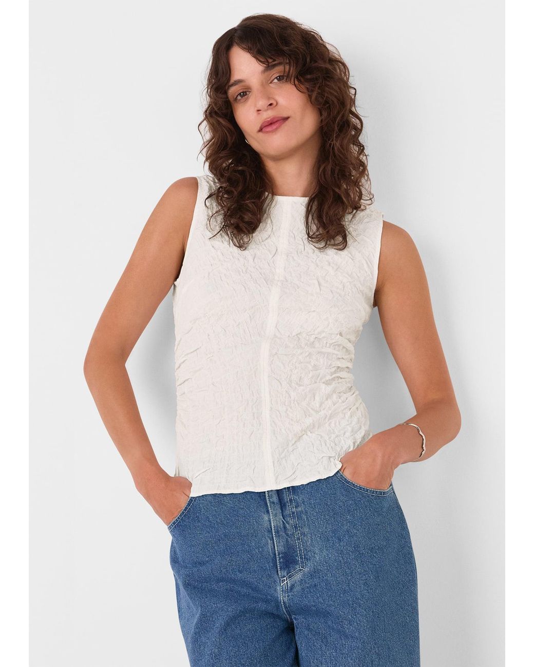 Whistles White Cotton Textured Tank