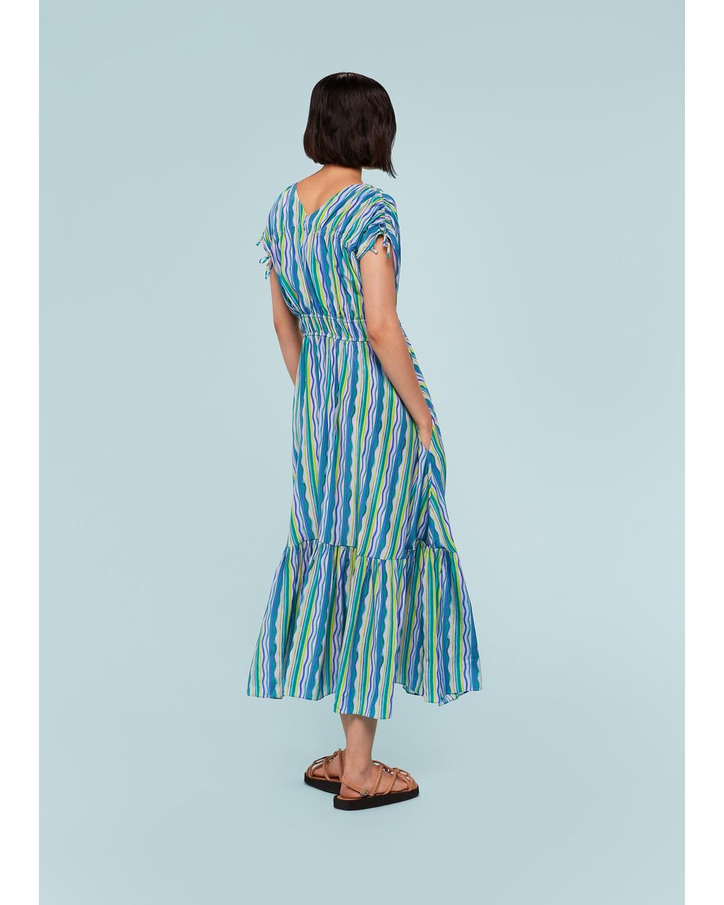 Whistles Blue Wiggle Stripe Silk Dress