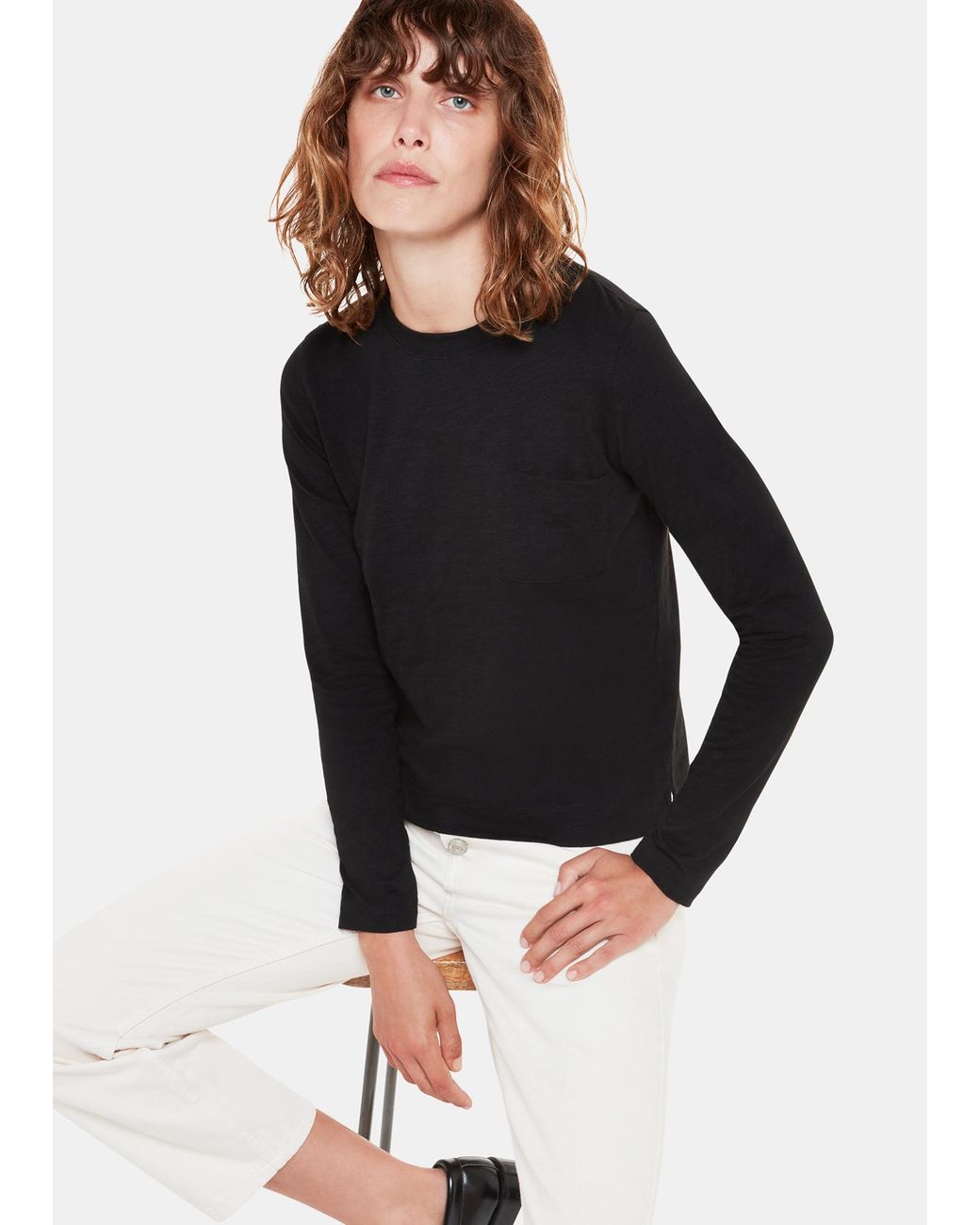 Whistles Black Crew Neck Pocket Top