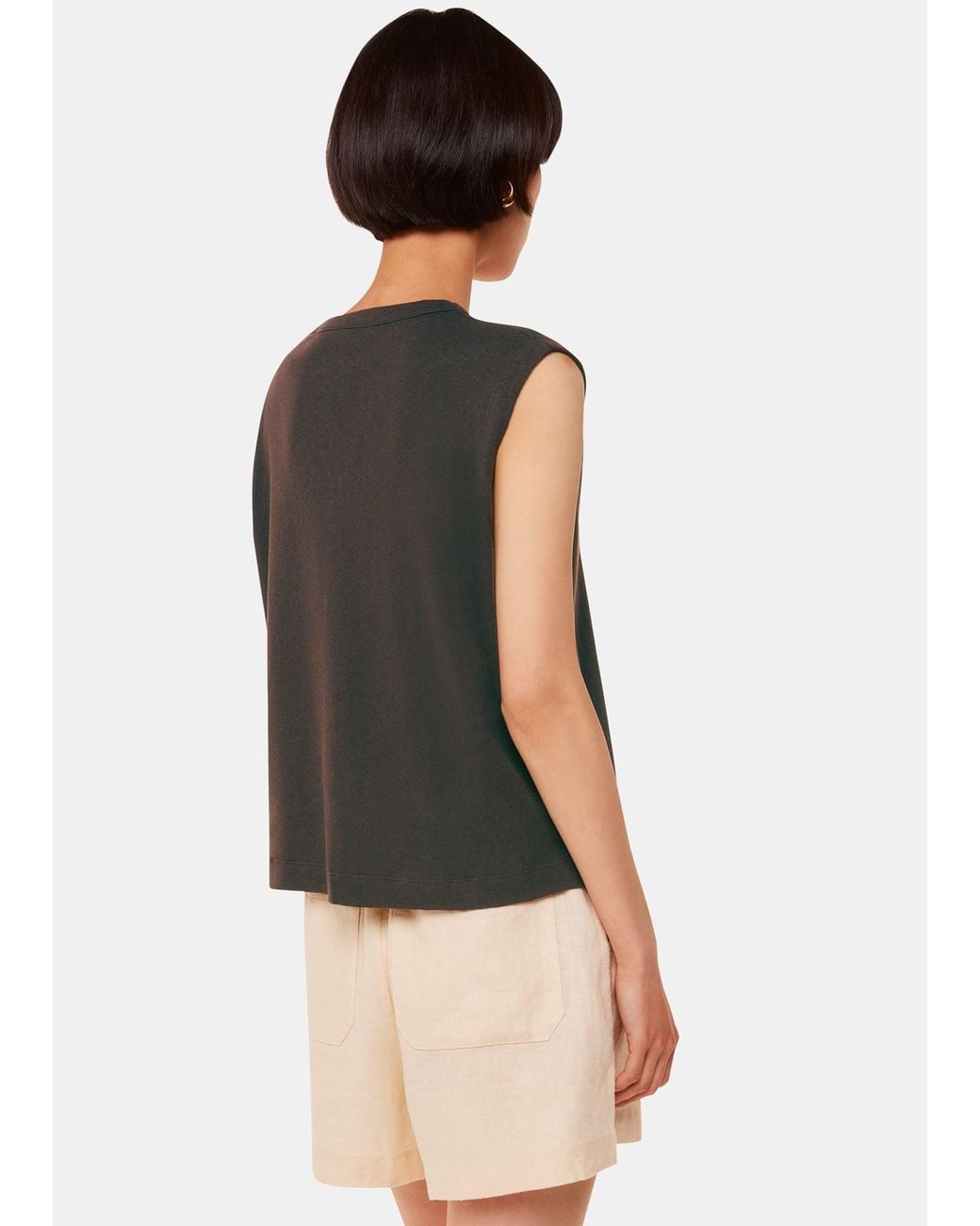 Whistles Brown Linen Button Front Tank