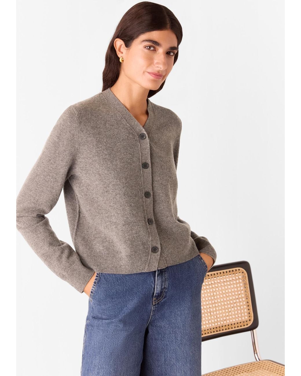 Whistles Gray Button Front V Neck Cardigan