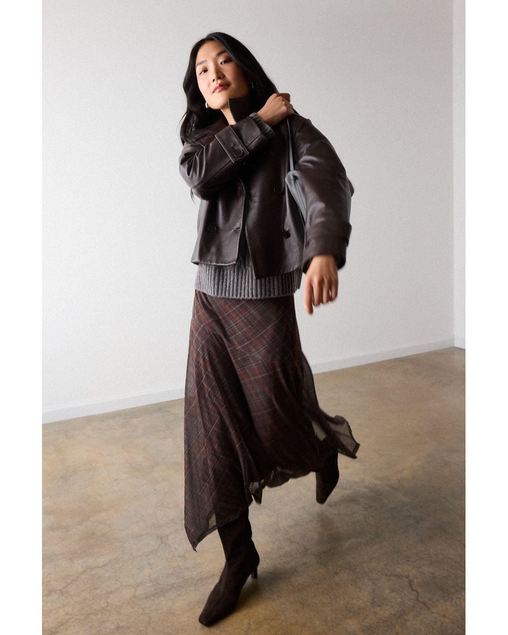Whistles Gray Funnel Neck Leather Jacket