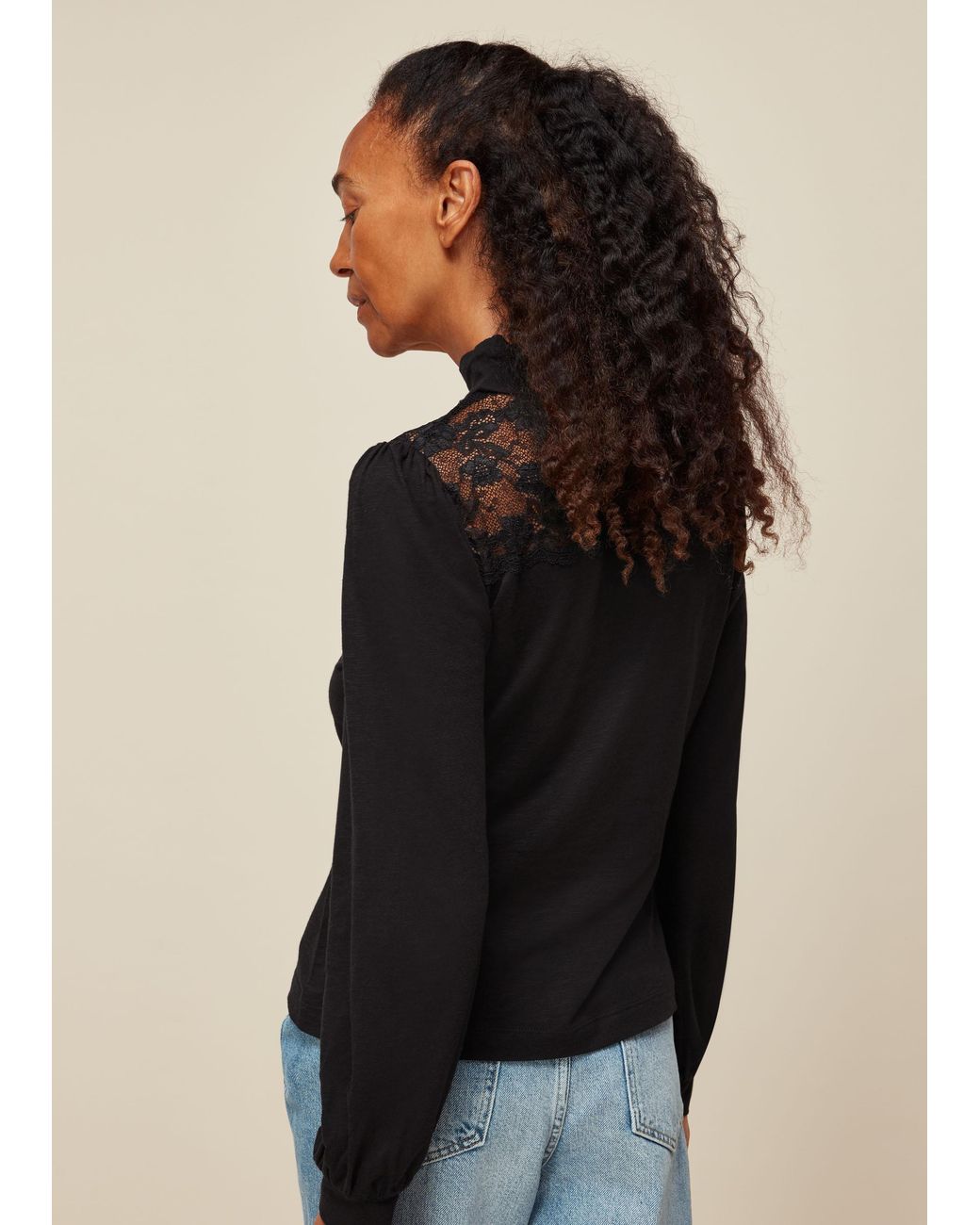 Whistles Black Lace Inserted Top