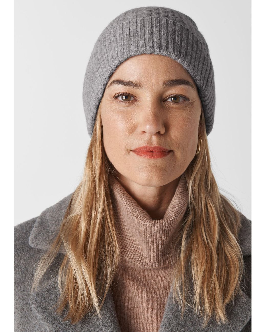 Whistles Gray Cable Knit Beanie Hat