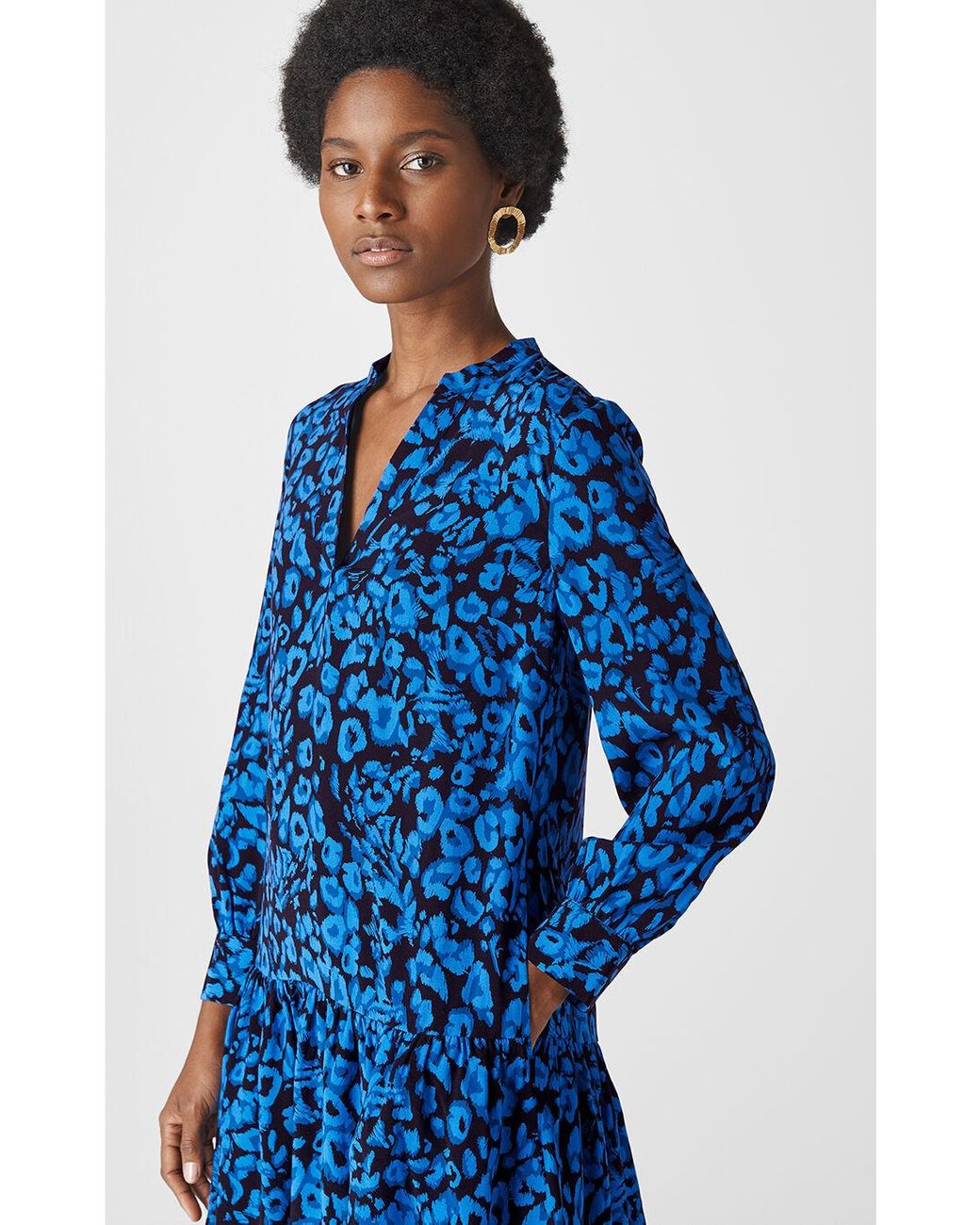 whistles jungle cat dress blue
