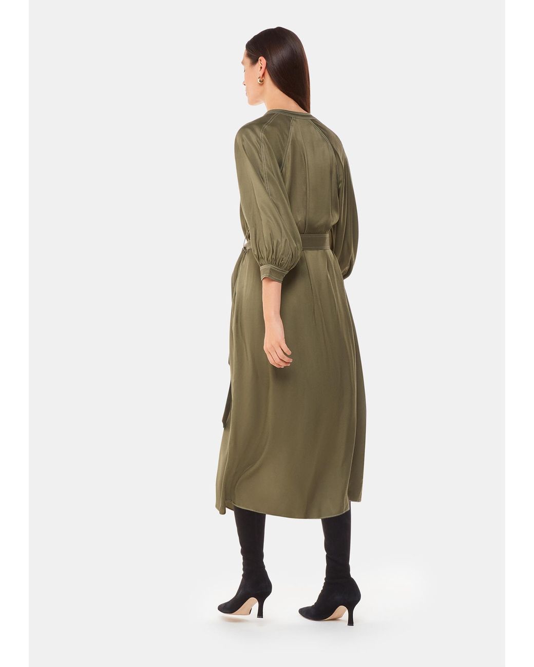 Whistles Green Mabel Topstitch Dress