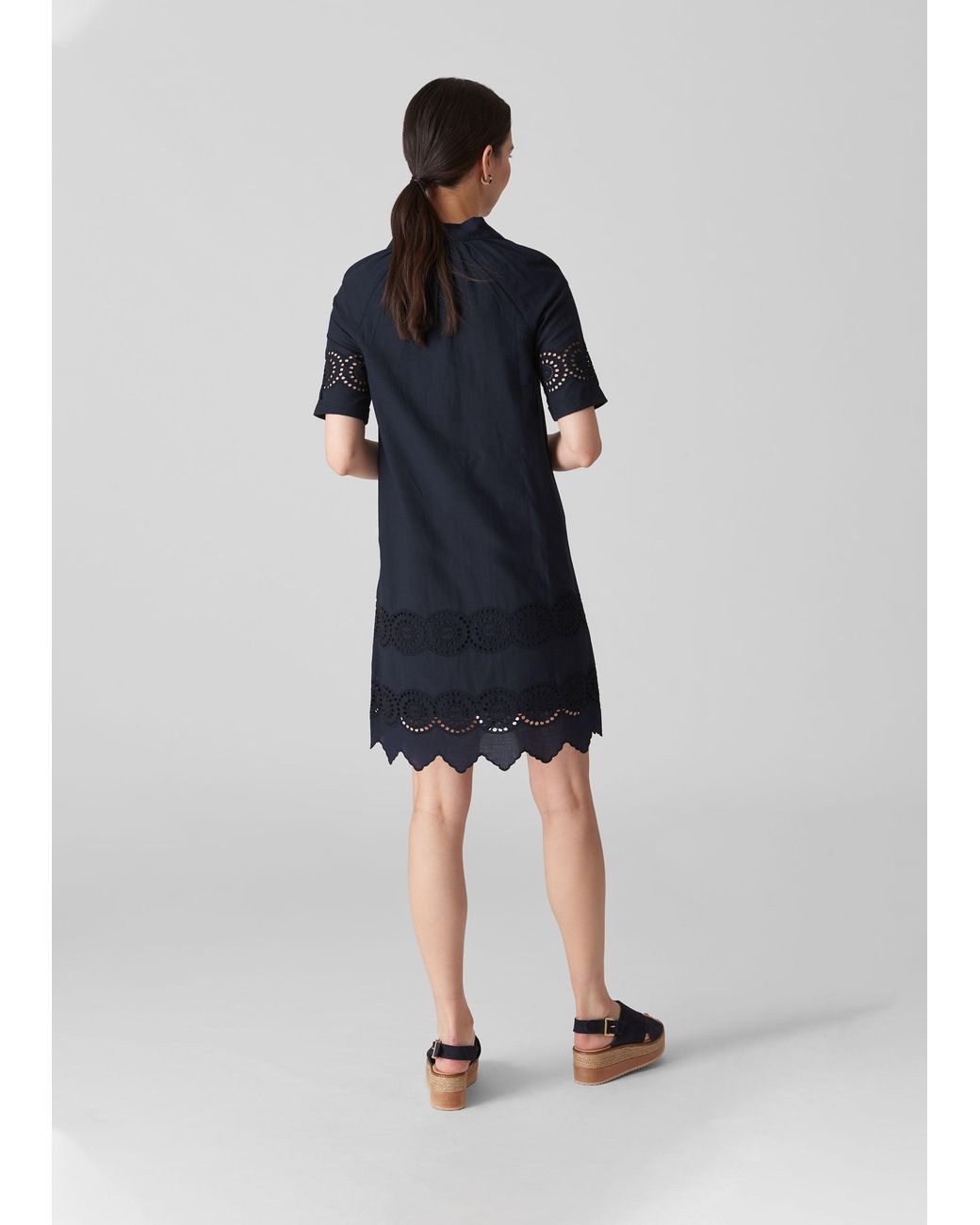 Whistles Blue Broderie Shirt Dress