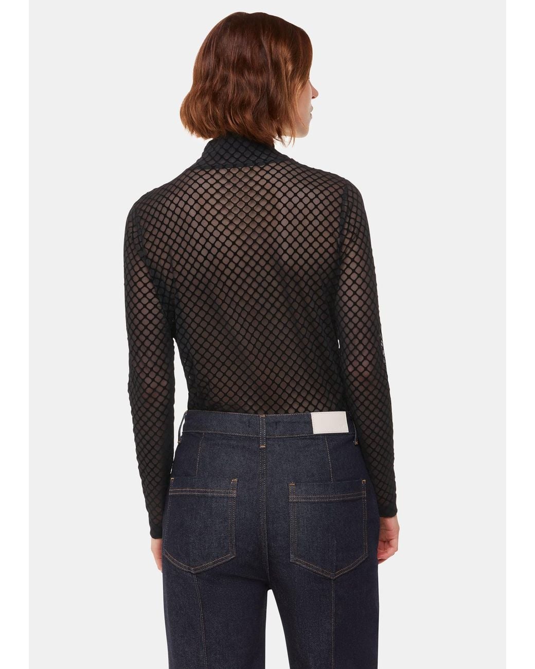 Whistles Black Checked Flocked Mesh Top