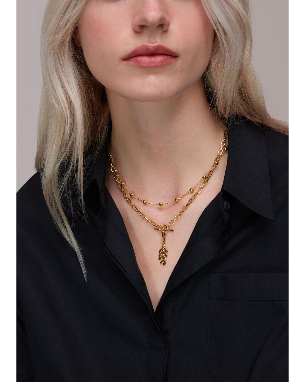 Whistles Black Leaf Chain Necklace