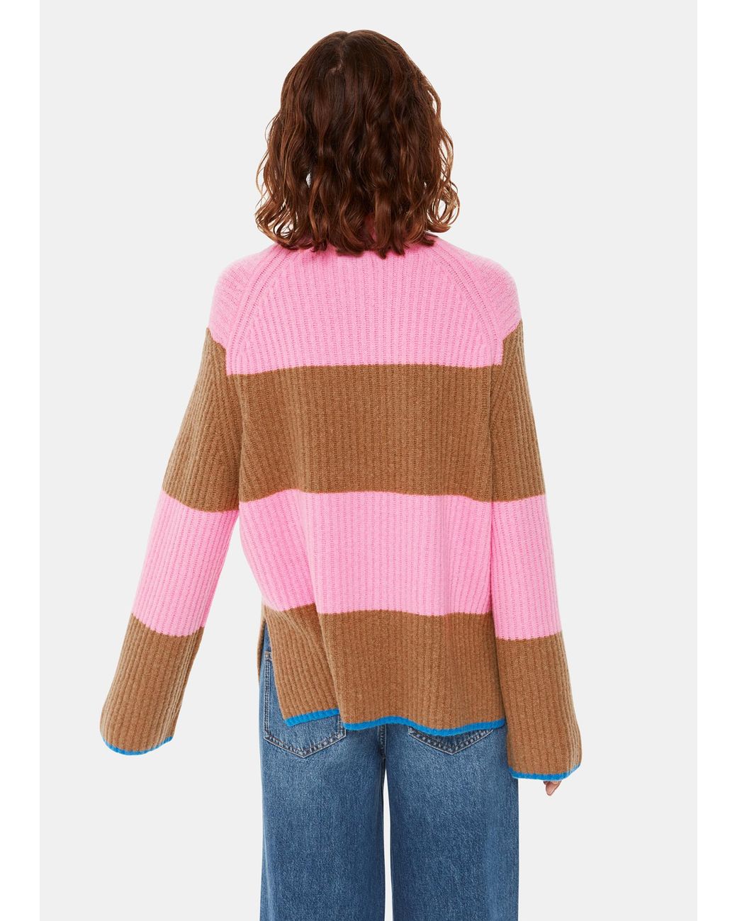 Whistles Pink Block Stripe Rib Funnel Neck