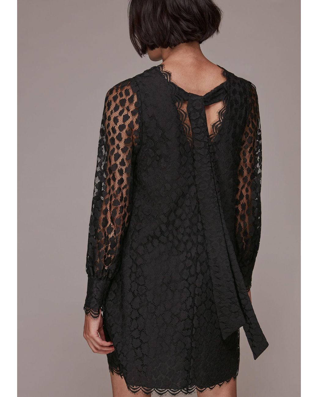 Whistles Brown Animal Lace Tie Detail Dress