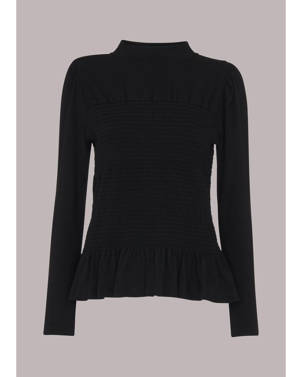 Whistles Black Shirred High Neck Top