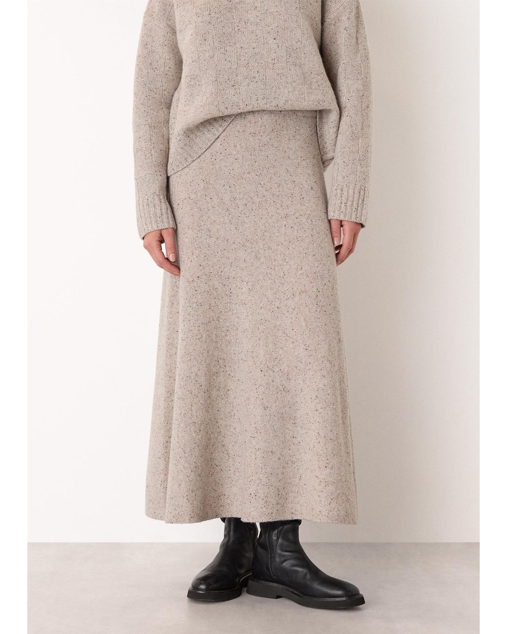 Whistles Natural Wool Textured Midi Skirt
