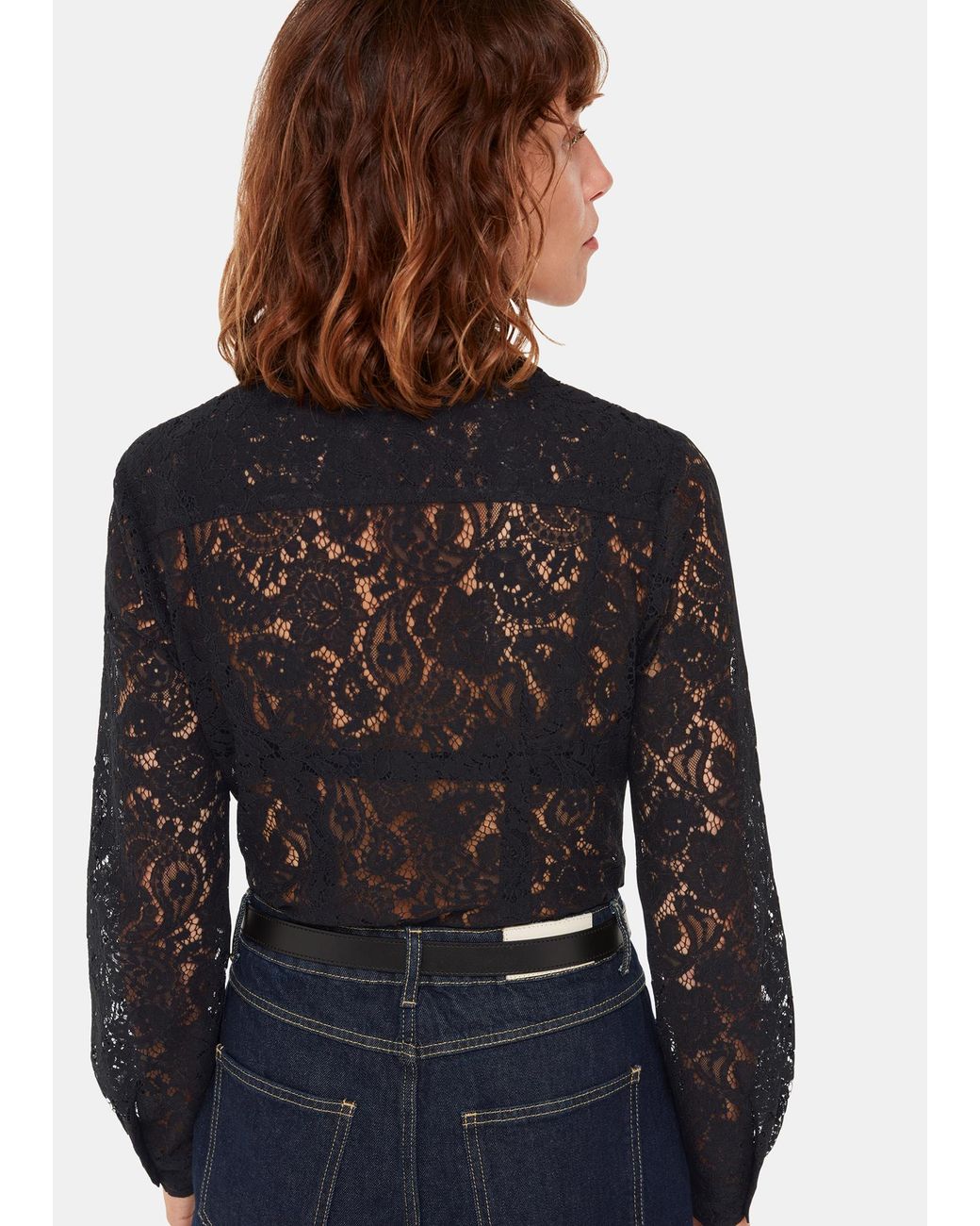 Whistles Black Lucy Seam Detail Lace Shirt