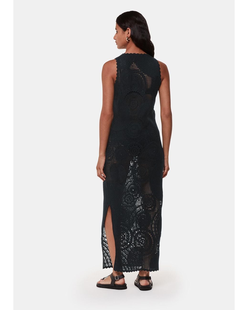 Whistles Black Crochet Circle Maxi Dress