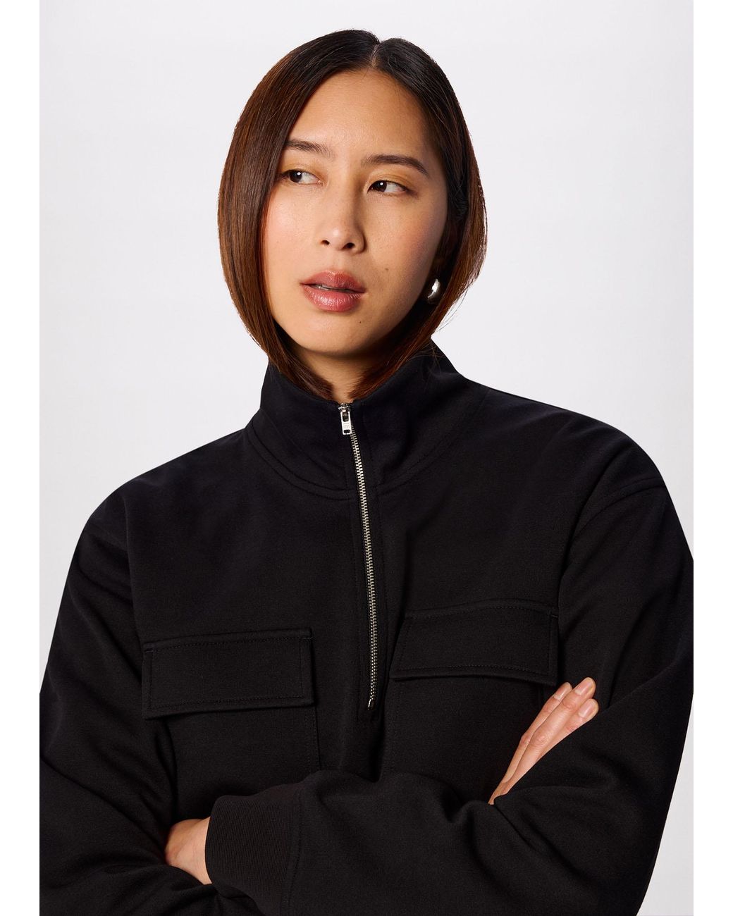 Whistles Black Funnel Quarter Zip Sweat
