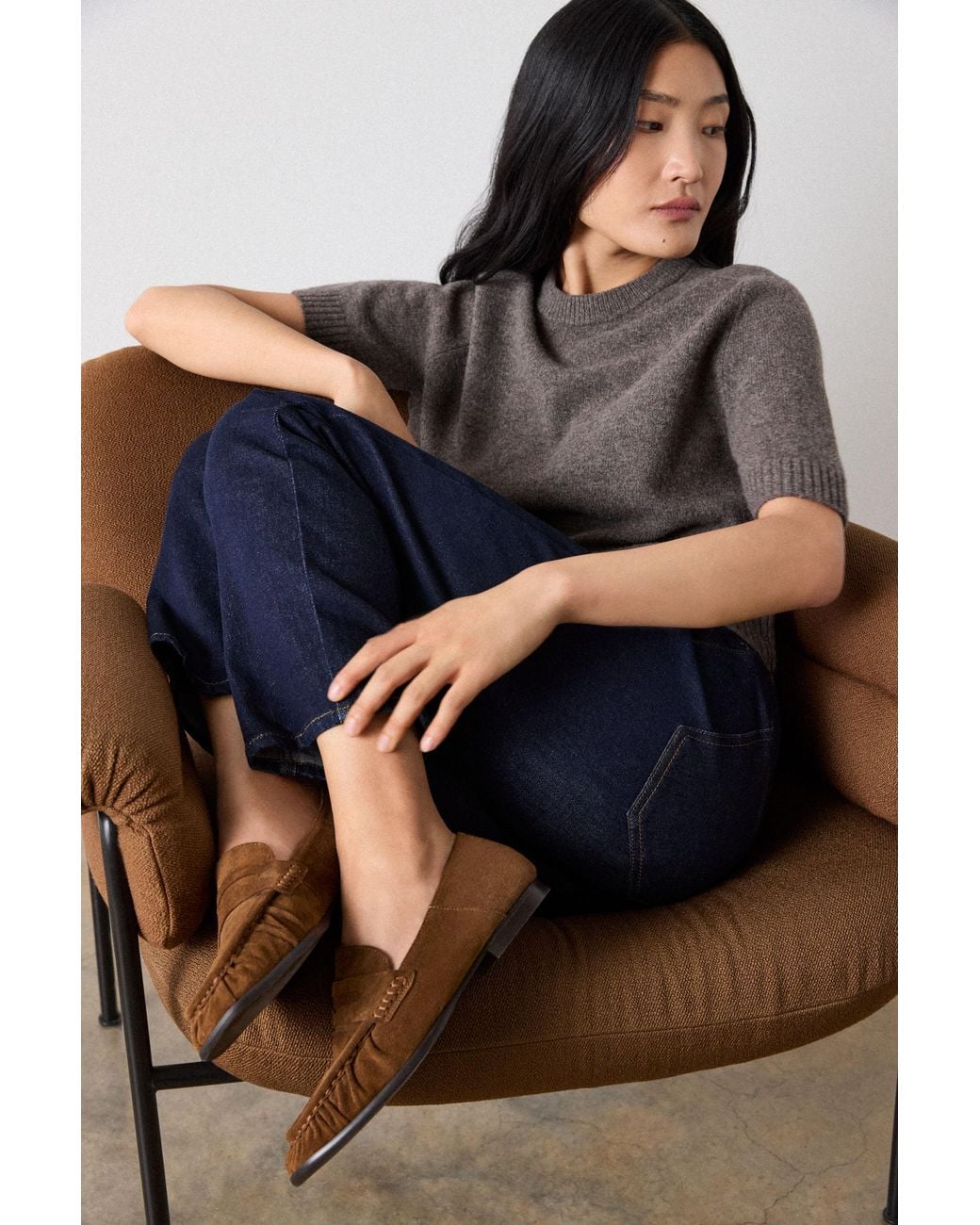 Whistles Brown Soft Suede Ruched Loafer