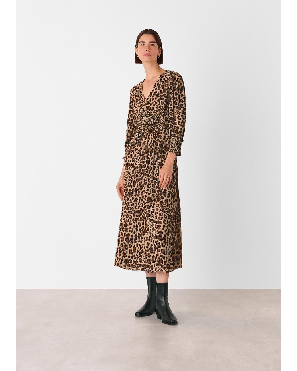 Whistles White Jungle Cheetah Shirred Dress
