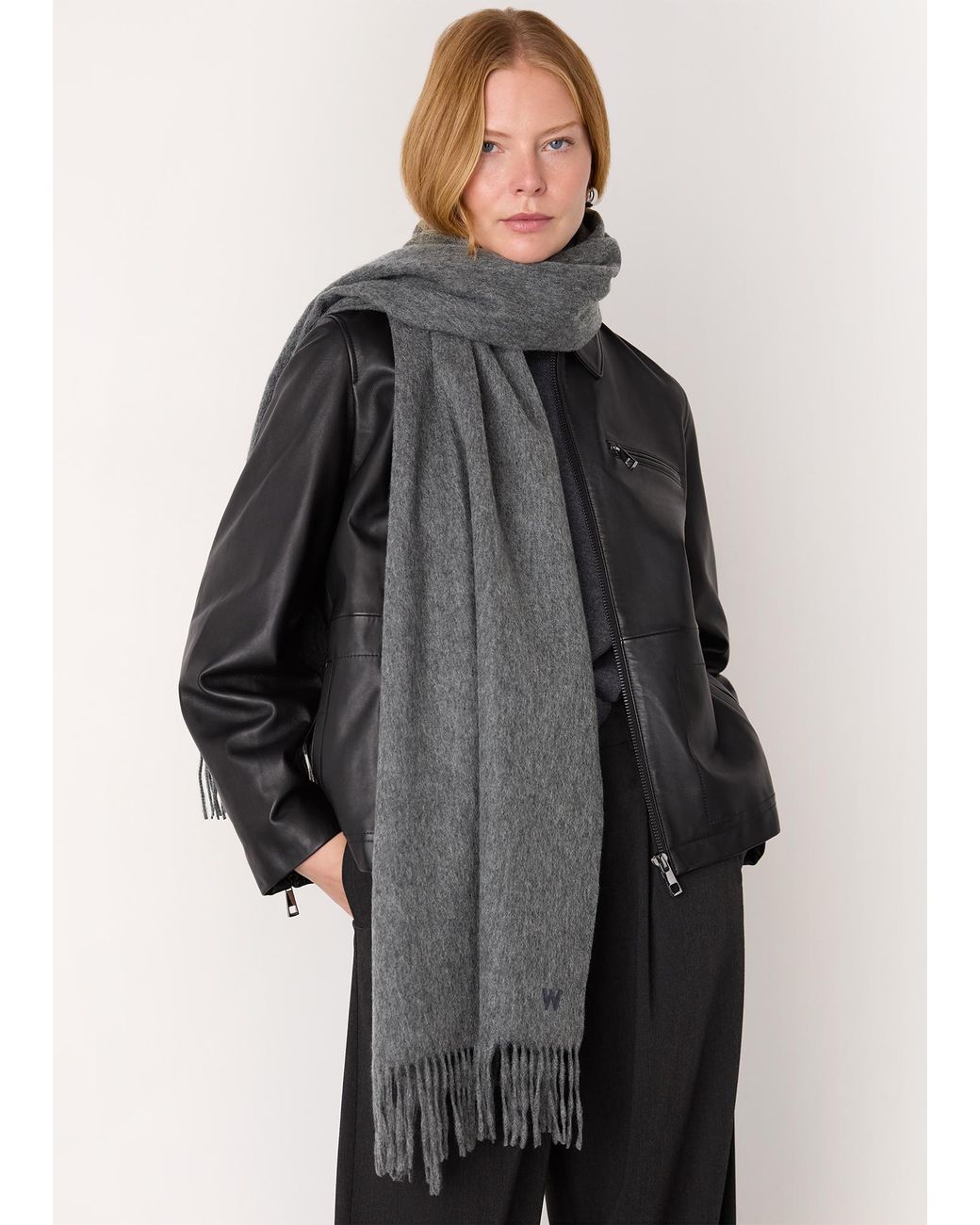 Whistles Gray Fringed Blanket Scarf