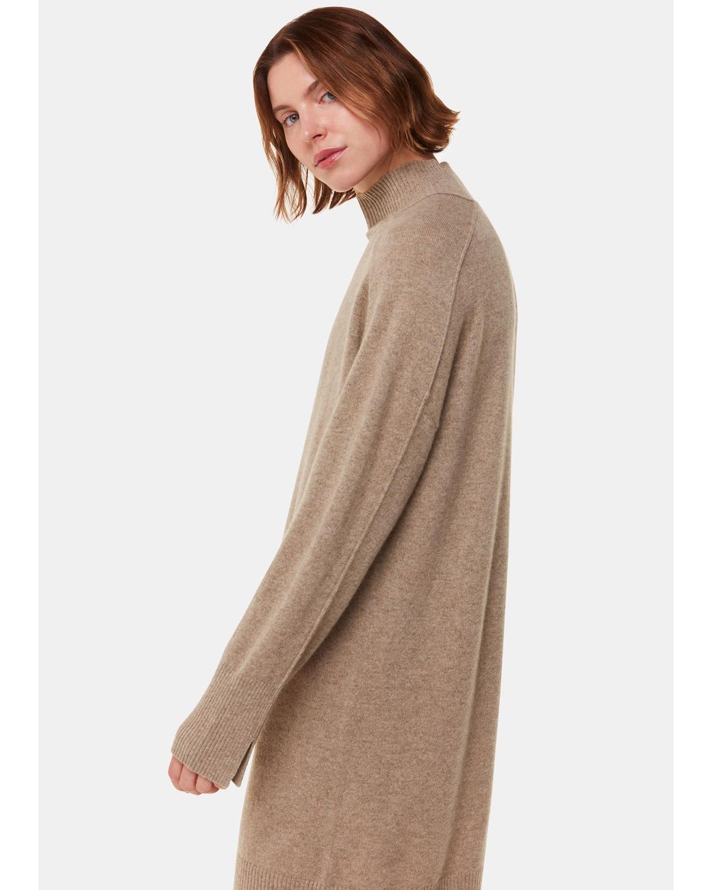 Whistles Natural Cashmere Funnel Neck Dress
