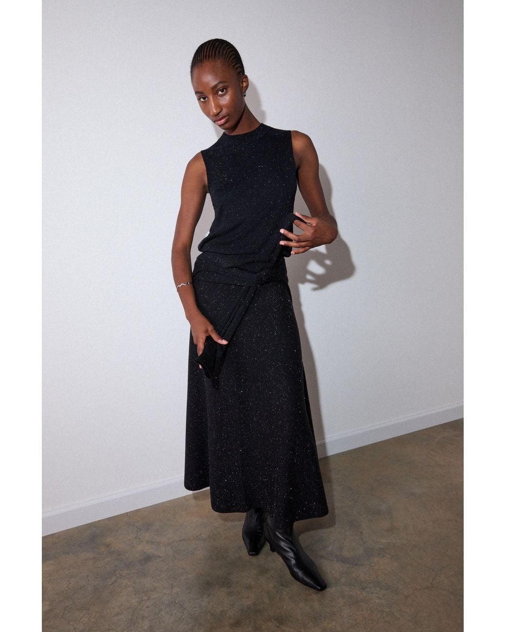 Whistles Black Annie Sparkle Knit Midi Skirt