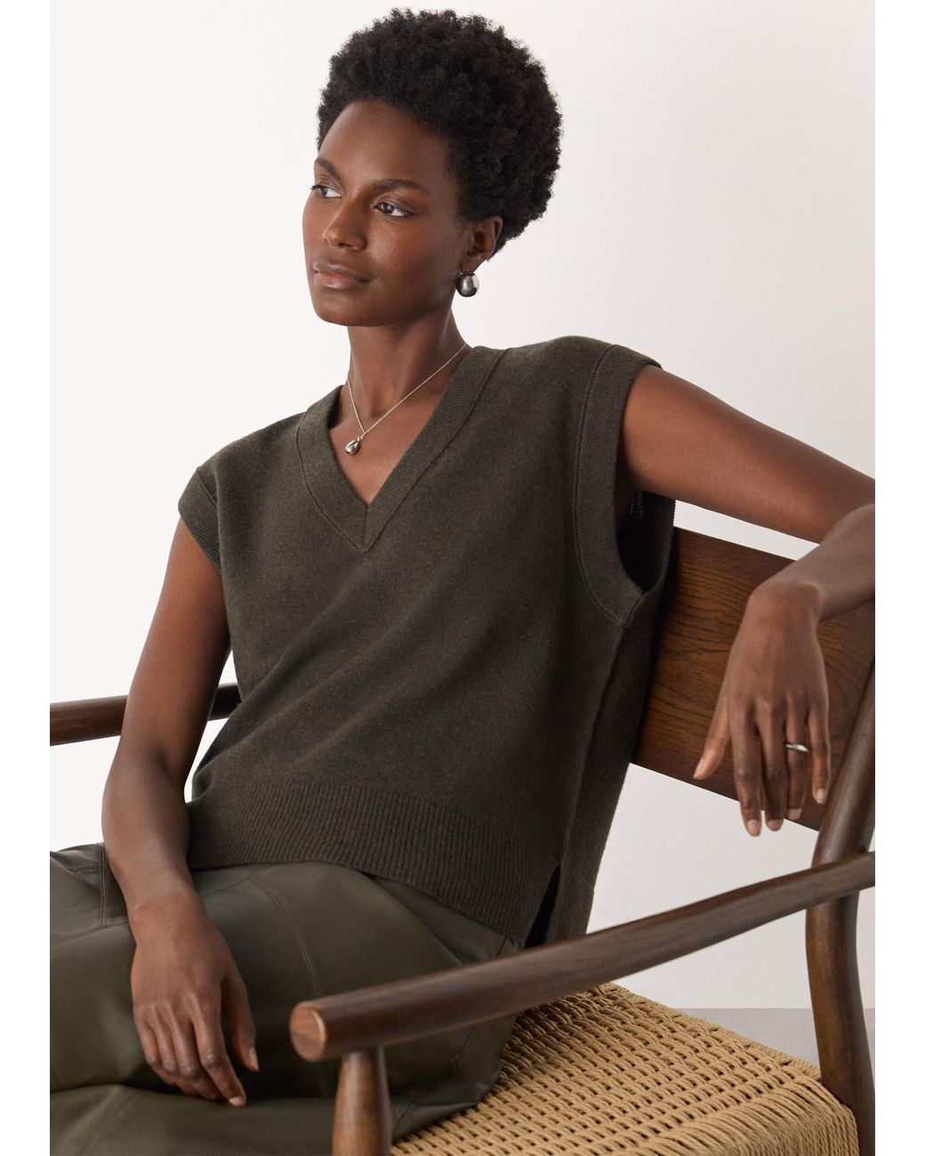 Whistles Green Wool V Neck Tank