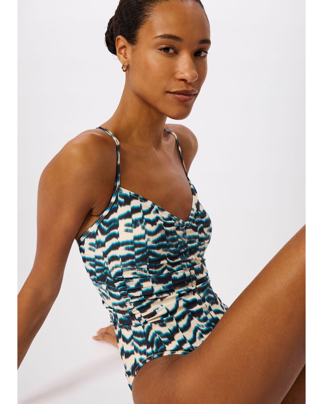 Whistles Blue V Neck Printed Swimsuit