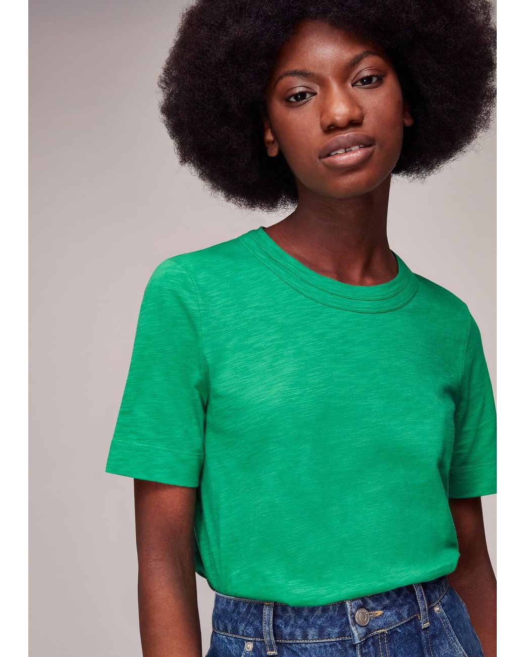 Whistles Green Rosa Double Trim Tee