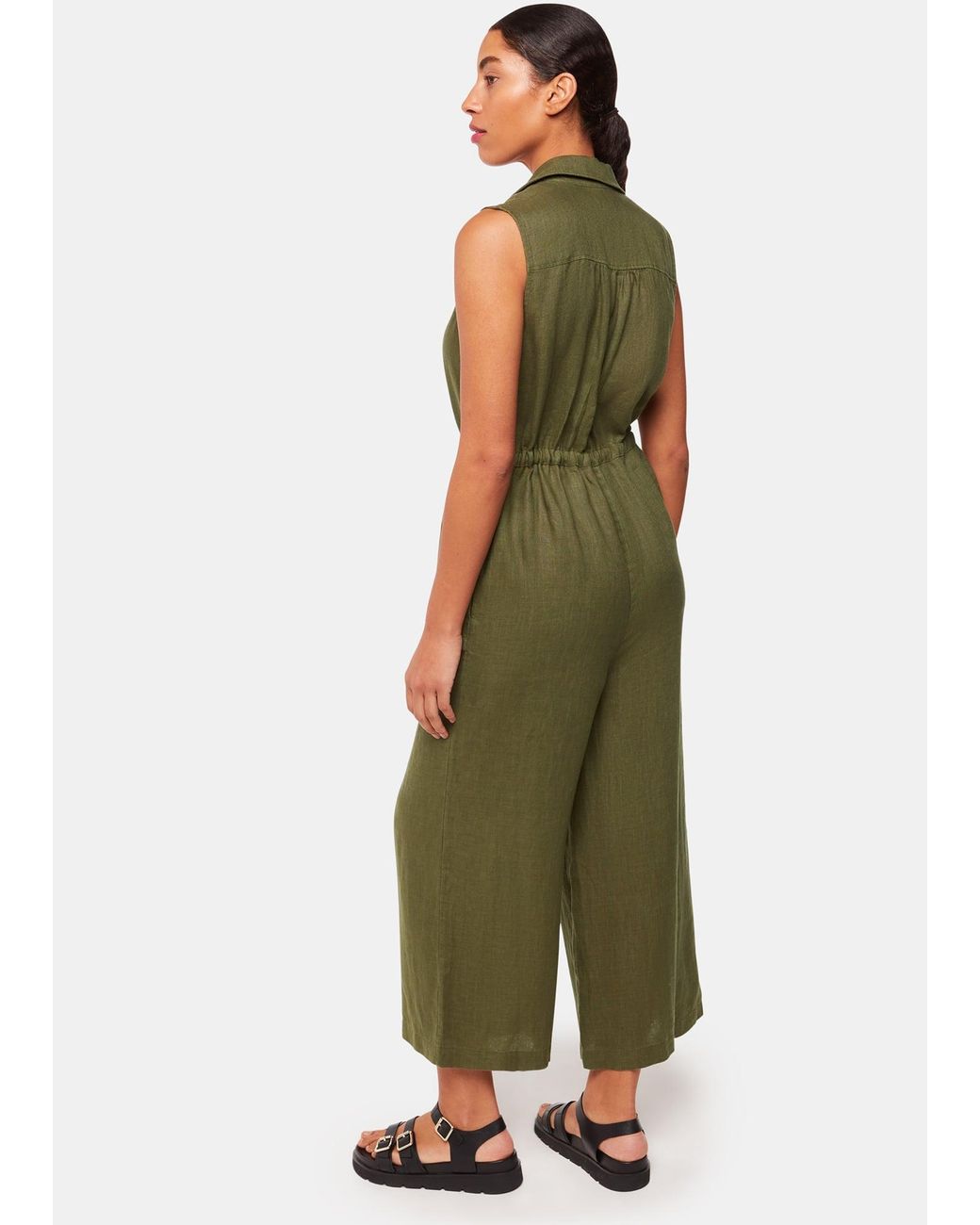 Whistles Green Bella Linen Wrap Jumpsuit