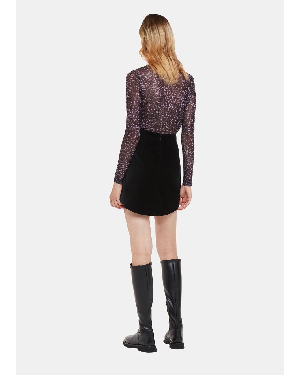 Whistles Black Velvet Curved Hem Mini Skirt