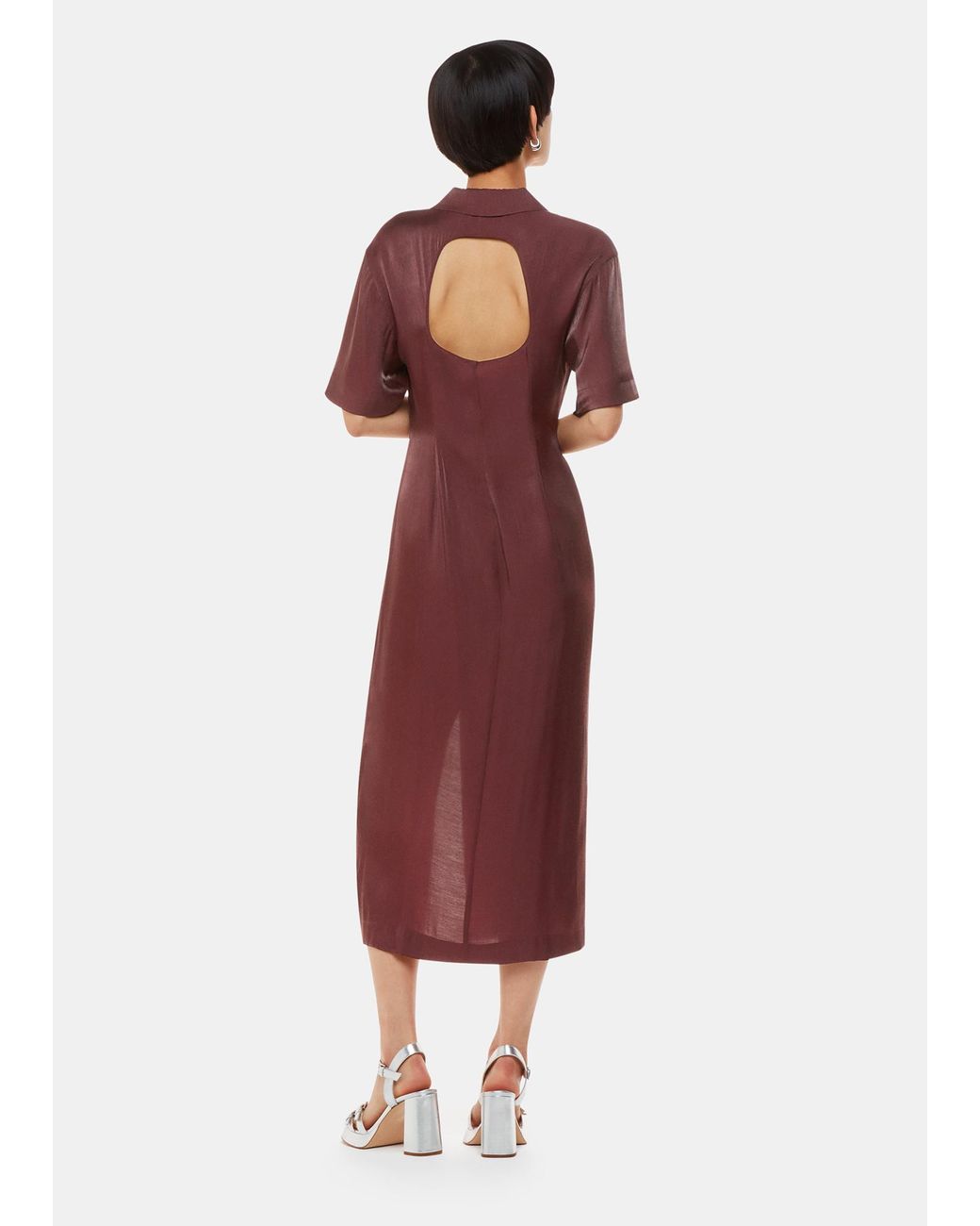 Whistles Red Delila Metallic Midi Dress
