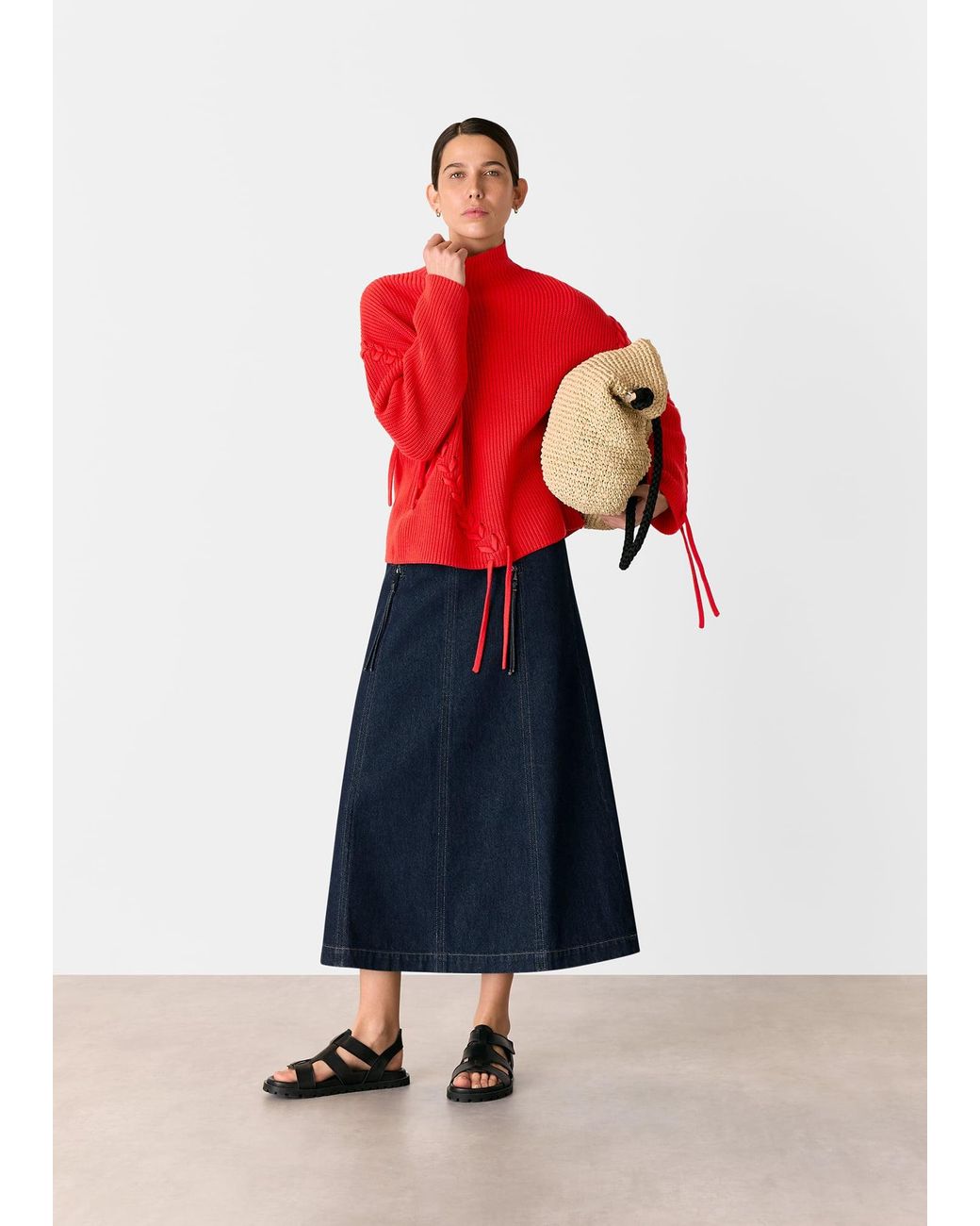 Whistles Red Lacing Detail Rib Sweater
