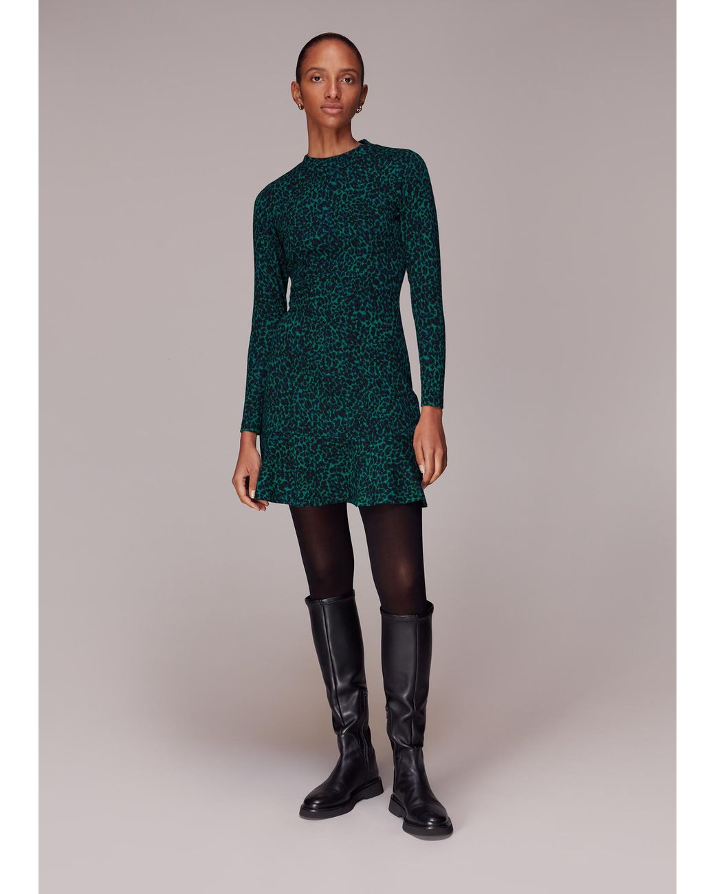 Whistles Blue Forest Leopard Jacquard Dress
