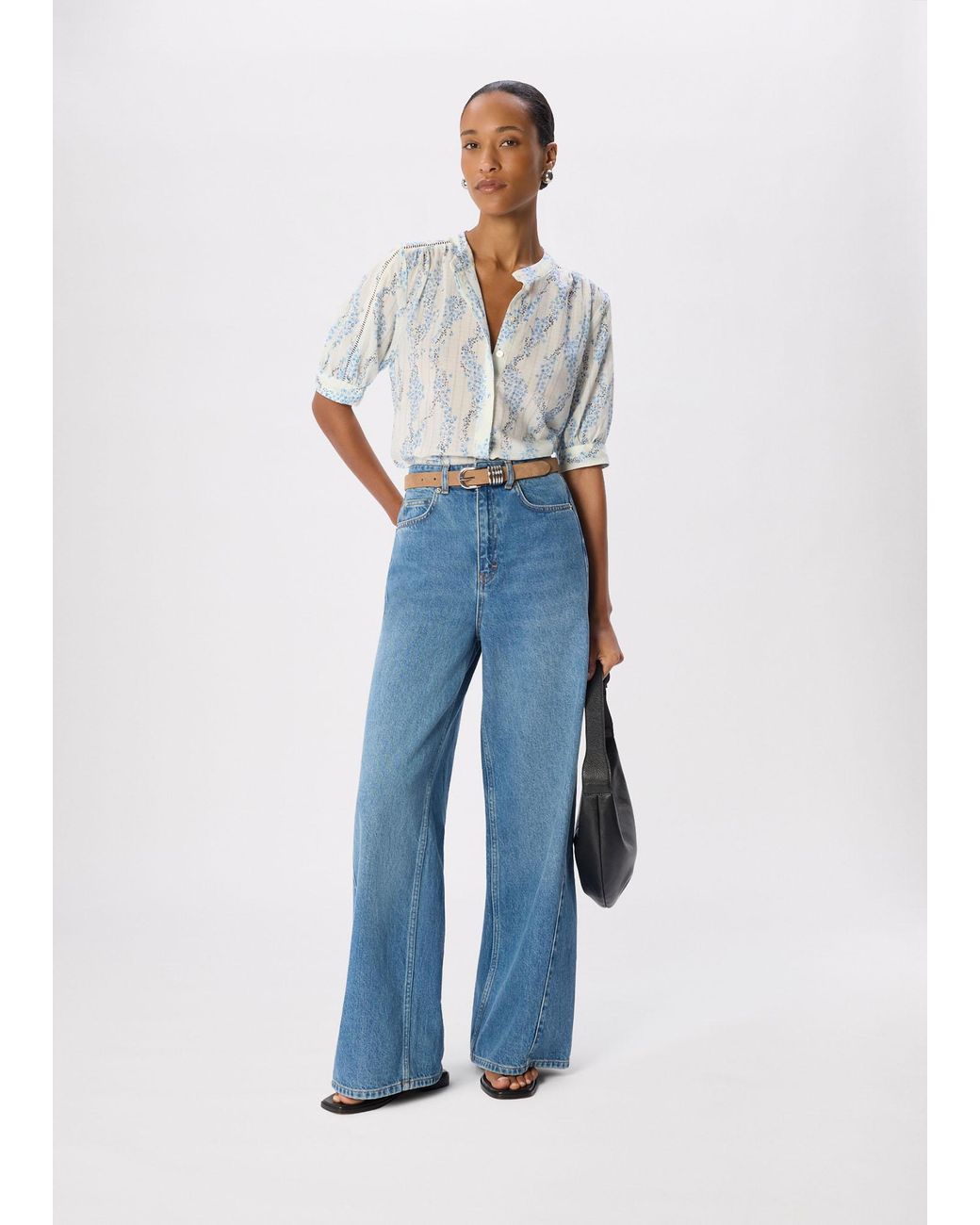 Whistles Gray Ditsy Stem Textured Shirt