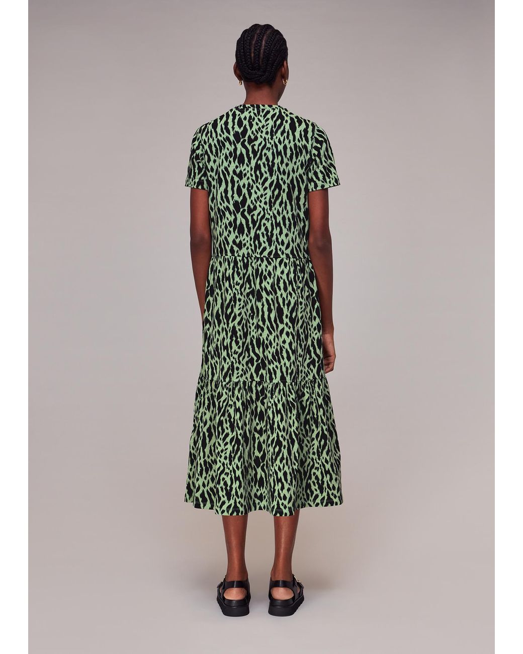 Whistles Green Zebra Tiered Jersey Dress