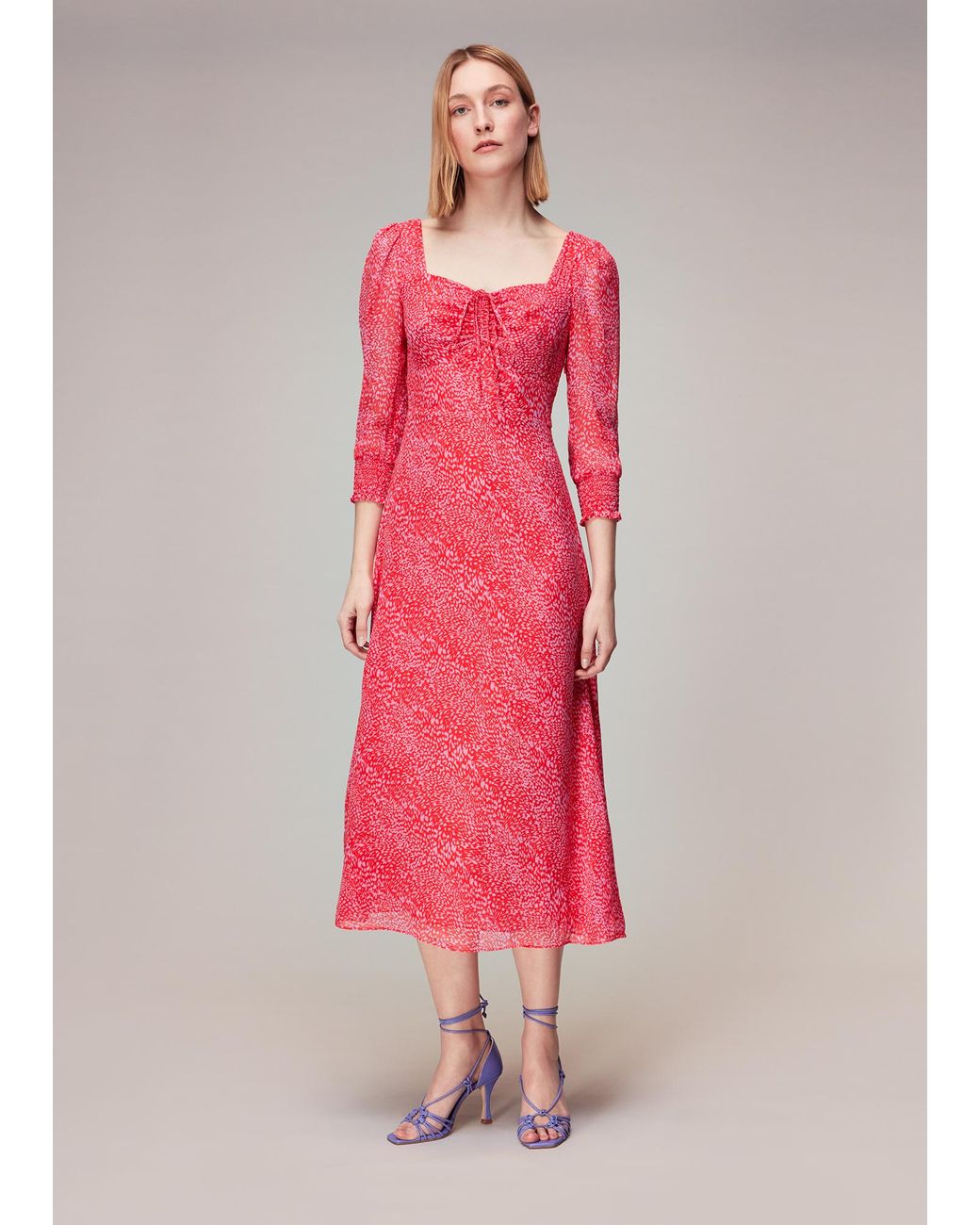 Whistles Pink Diagonal Leopard Midi Dress