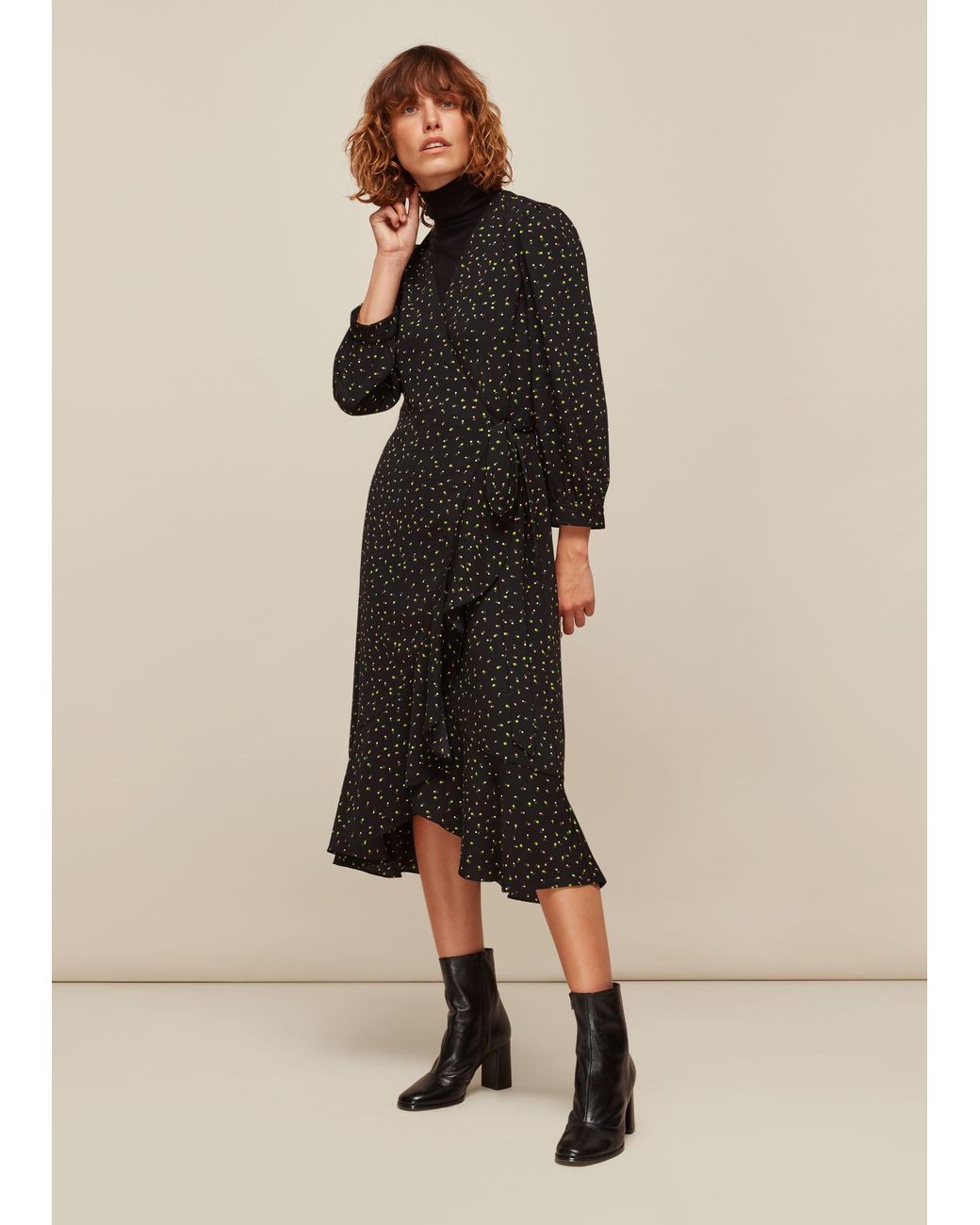 Whistles Natural Bright Bud Print Wrap Dress