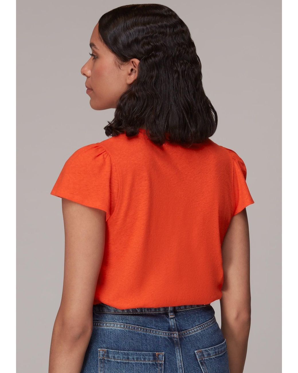 Whistles Orange Cada Button Linen Mix Tee