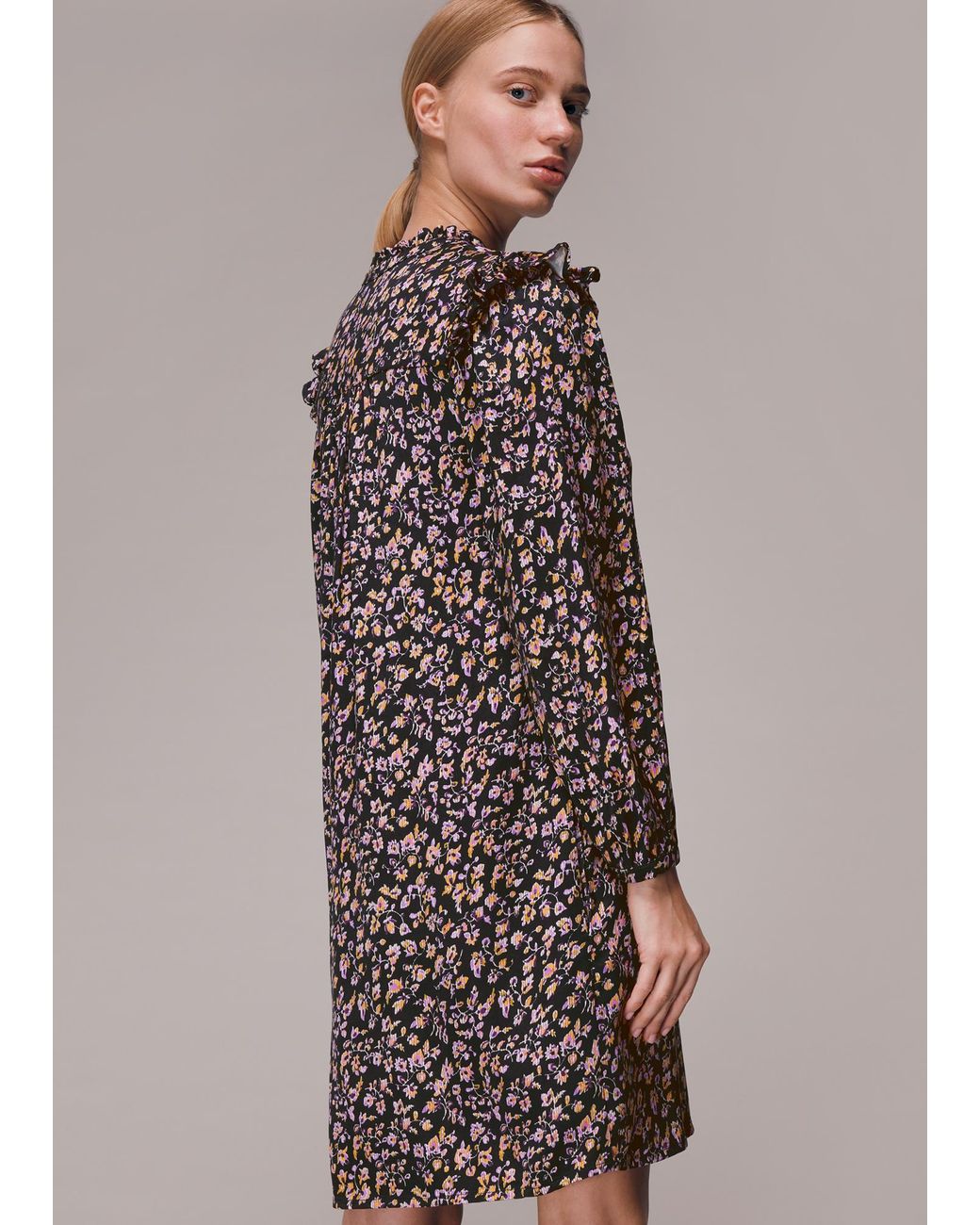 Whistles Gray Trailing Floral Frill Dress