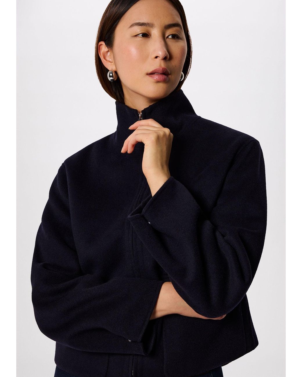 Whistles Blue Funnel Neck Double Face Jacket