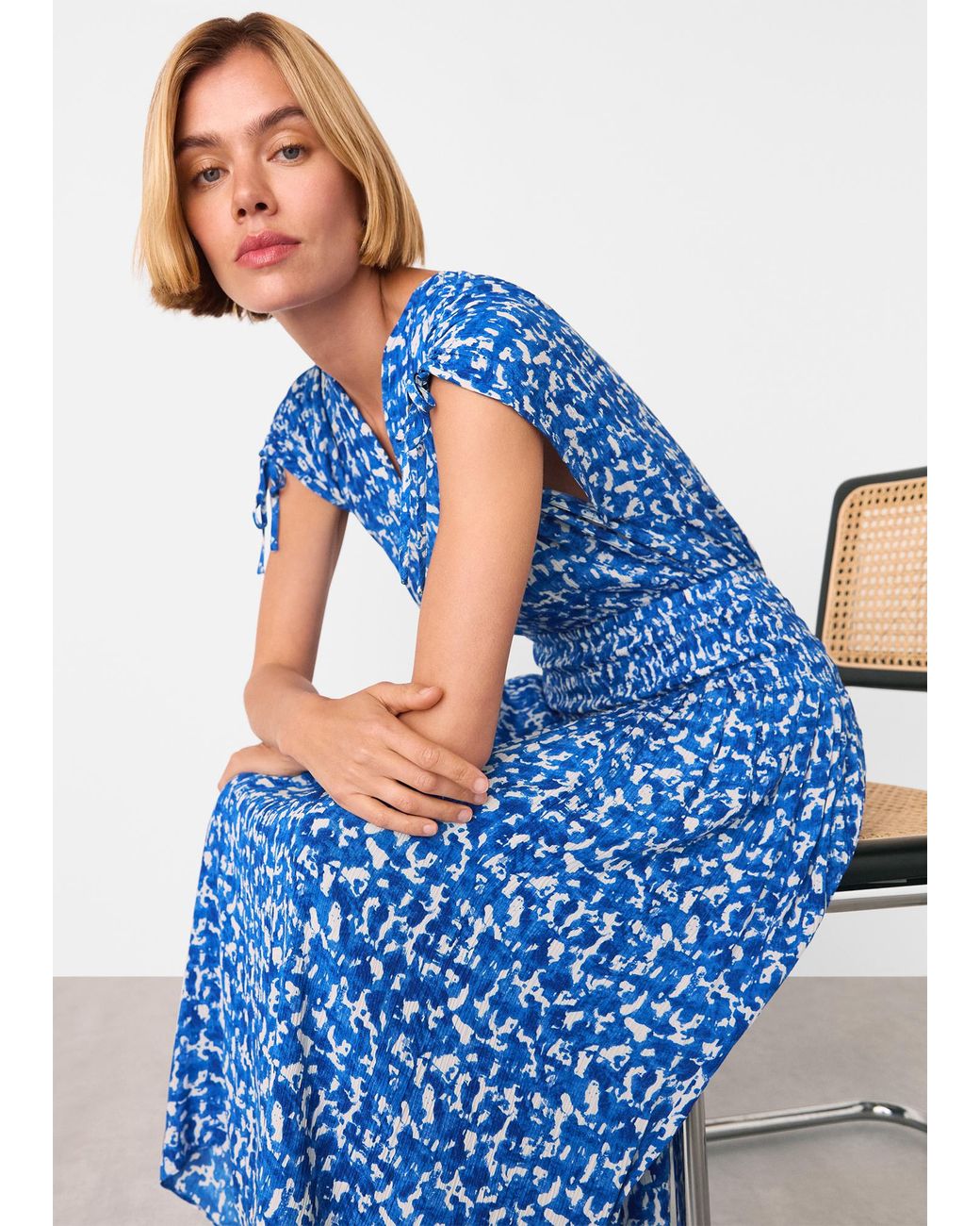 Whistles Blue Brushed Stroke Midi Dress