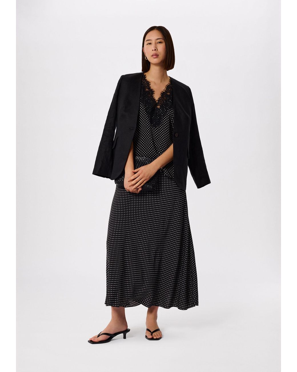 Whistles Black Petite Collarless Linen Blazer