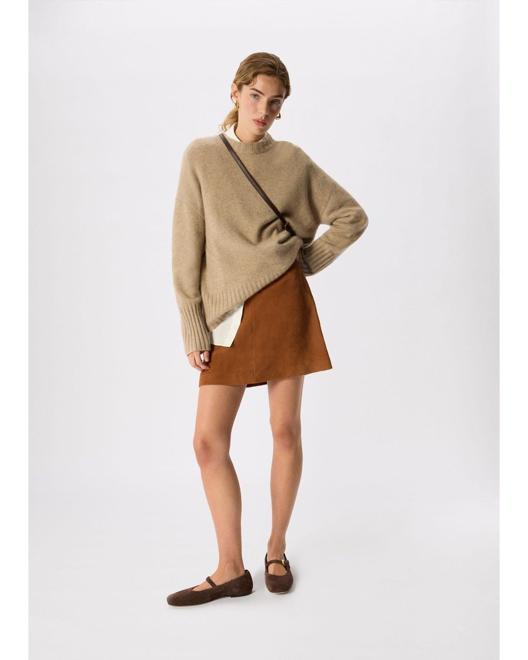 Whistles Natural Suede A Line Mini Skirt