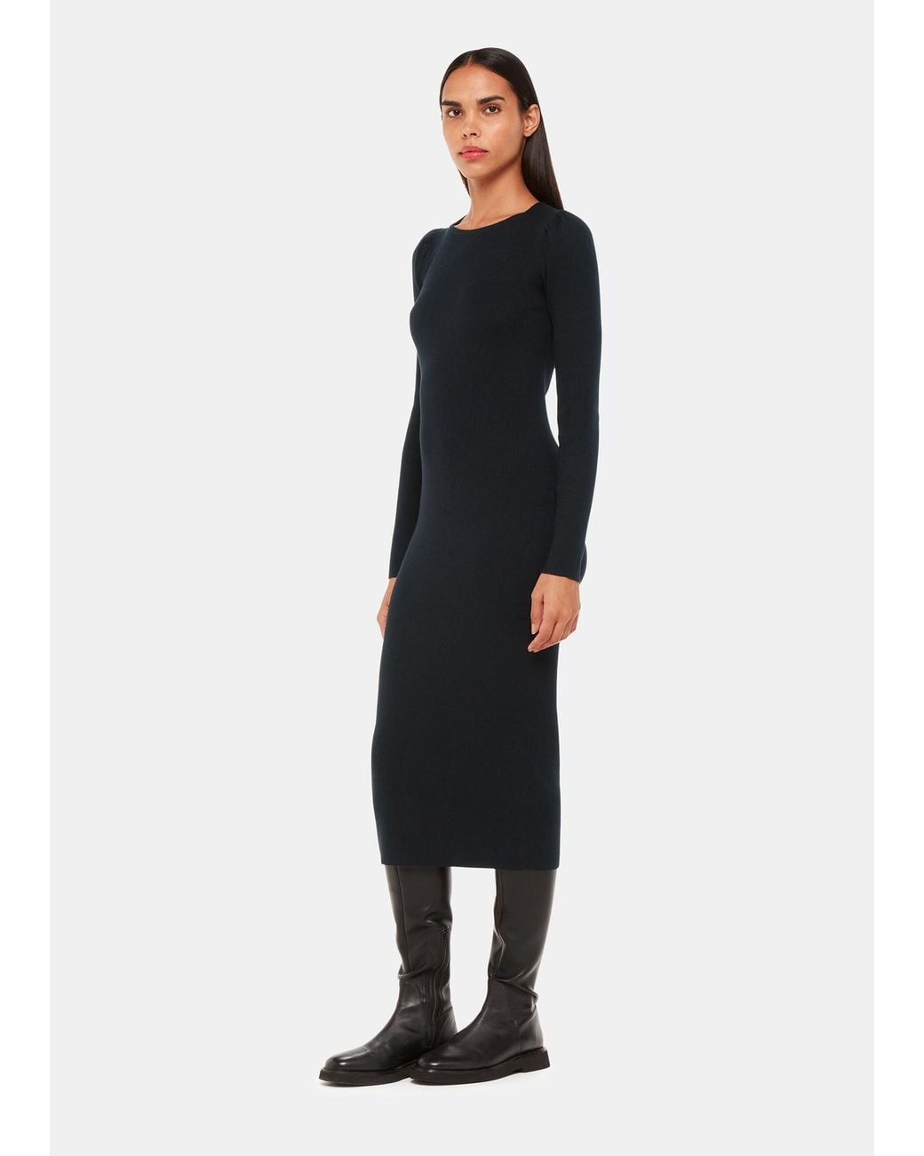 Whistles Blue Cut Out Twist Knitted Dress